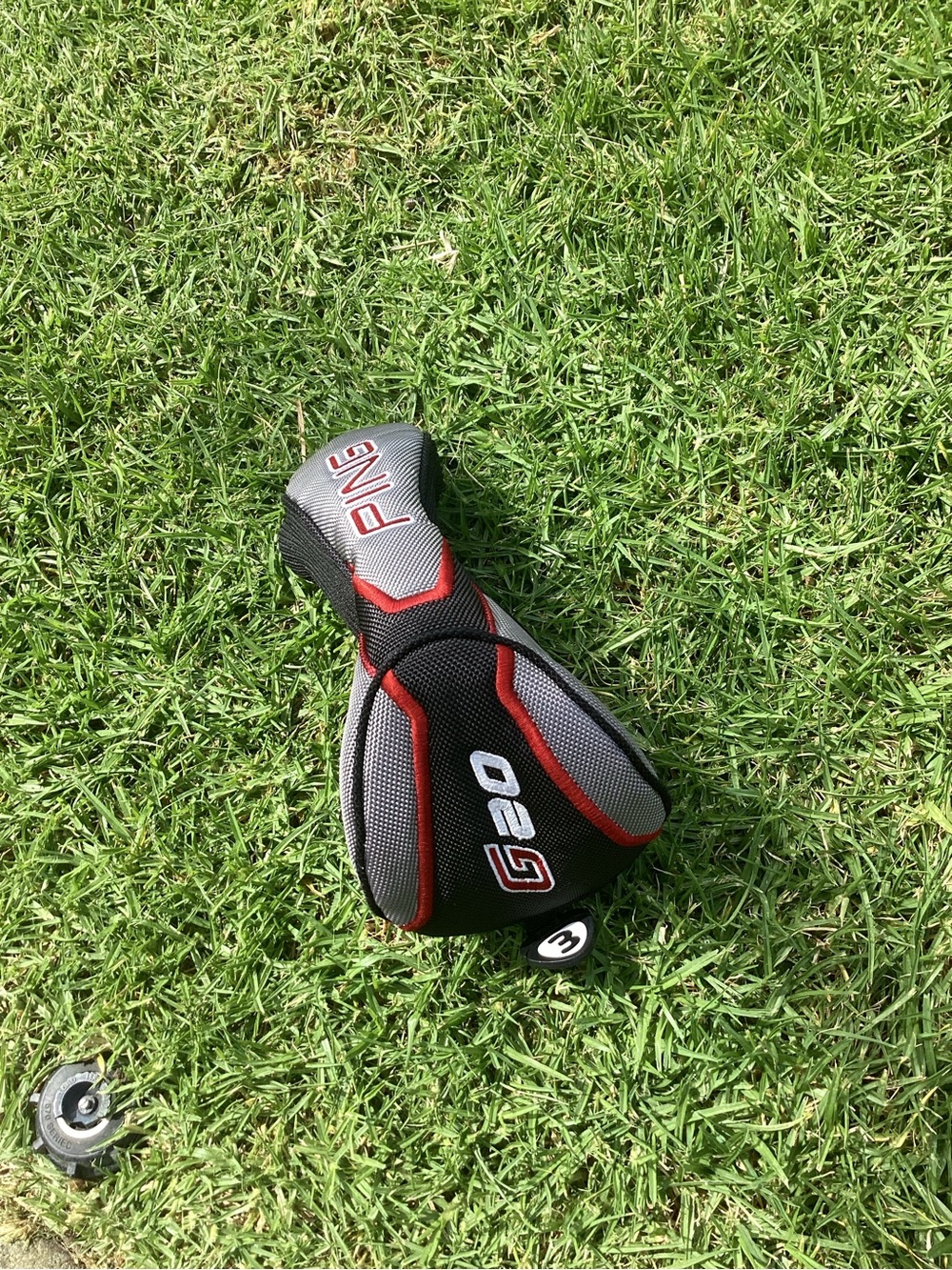 PING G30  3 Wood Headcover in Gray Black with Red Trim